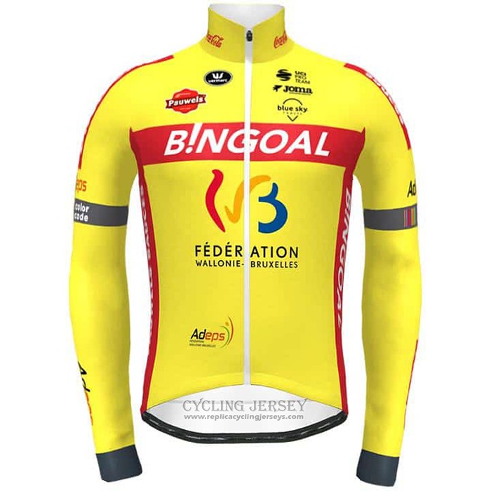 2021 Cycling Jersey Wallonie Bruxelles Yellow Long Sleeve And Bib Tight
